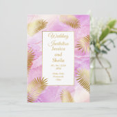 Elegante bruiloft uitnodiging, goud, roze gemarmer kaart (Staand voorkant)