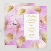 Elegante bruiloft uitnodiging, goud, roze gemarmer kaart (Voorkant / Achterkant)