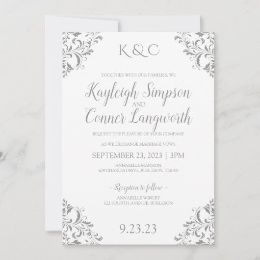  elegante bruiloft uitnodiging | Grijs (Voorkant)