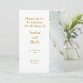 Elegante bruiloft uitnodiging, groen, goud, gemarm kaart (Staand voorkant)