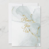 Elegante bruiloft uitnodiging, groen, goud, gemarm kaart (Achterkant)