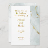 Elegante bruiloft uitnodiging, groen, goud, gemarm kaart (Voorkant / Achterkant)