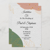 Elegante bruiloft uitnodiging, groen, roze kaart (Voorkant / Achterkant)