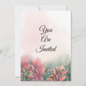 Elegante bruiloft uitnodiging, groene, roze blader kaart (Achterkant)