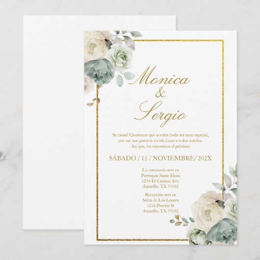 Elegante bruiloft uitnodiging in het Spaans (Voorkant / Achterkant)