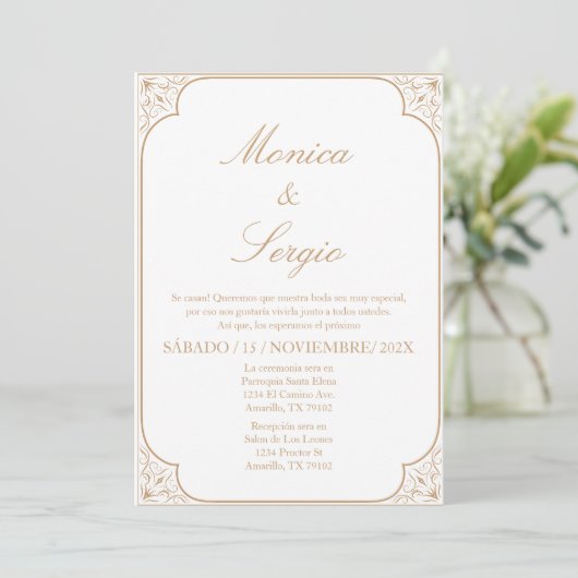 Elegante bruiloft uitnodiging in het Spaans (Staand voorkant)