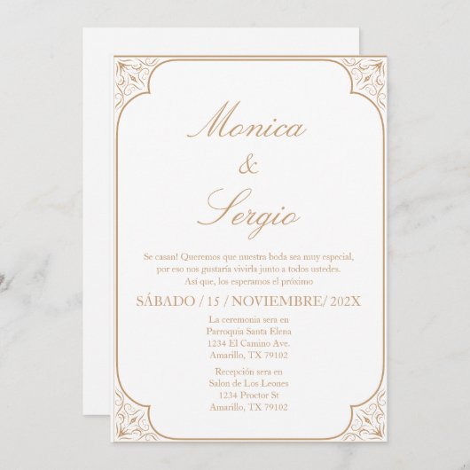 Elegante bruiloft uitnodiging in het Spaans (Voorkant / Achterkant)
