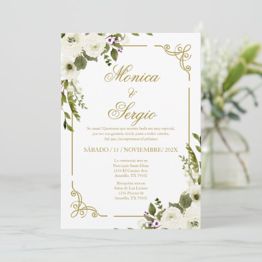 Elegante bruiloft uitnodiging in het Spaans (Staand voorkant)