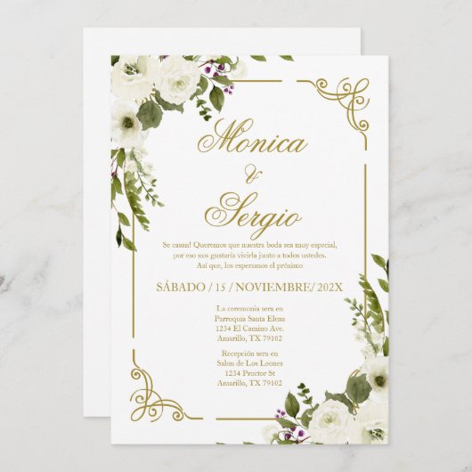 Elegante bruiloft uitnodiging in het Spaans (Voorkant / Achterkant)