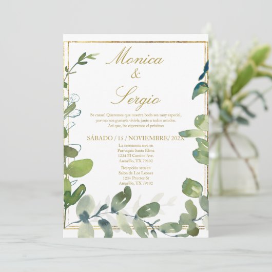 Elegante bruiloft uitnodiging in het Spaans (Staand voorkant)