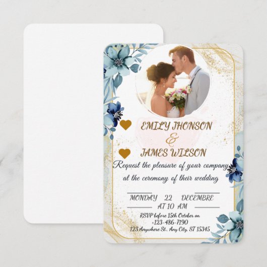 Elegante  bruiloft uitnodiging, kaart (Voorkant / Achterkant)