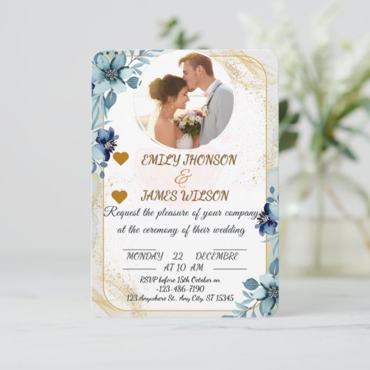 Elegante  bruiloft uitnodiging, kaart (Staand voorkant)