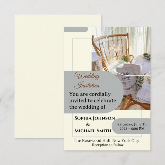 Elegante bruiloft uitnodiging Kaart – Minimal Bota (Voorkant / Achterkant)