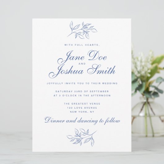 Elegante bruiloft uitnodiging met groen (Staand voorkant)