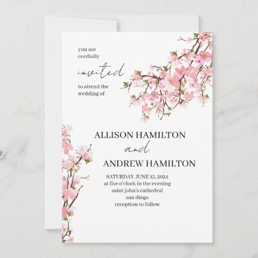 Elegante bruiloft uitnodiging met kersenbloesem (Voorkant)