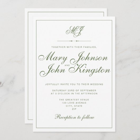 Elegante bruiloft uitnodiging met QR Code (Voorkant / Achterkant)