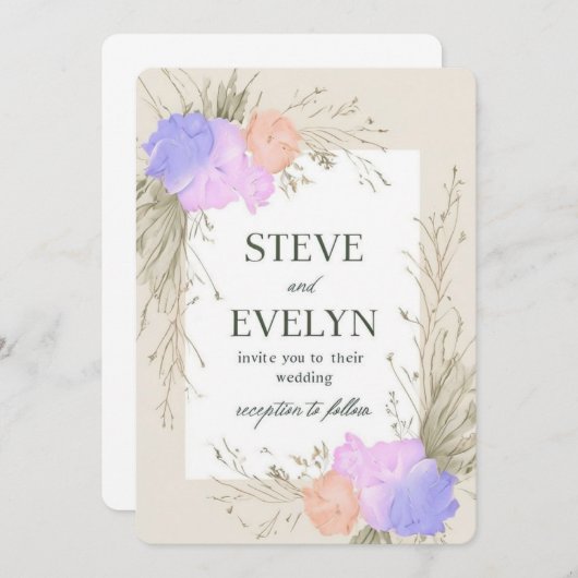 Elegante bruiloft uitnodiging ontwerp met bloemen (Voorkant / Achterkant)