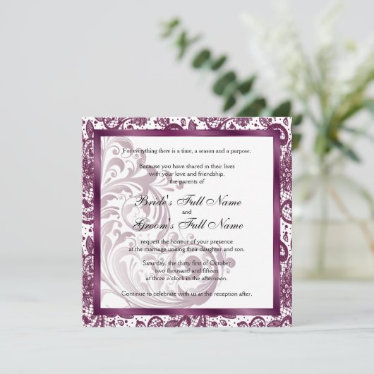 Elegante bruiloft uitnodiging - Paarse (Staand voorkant)