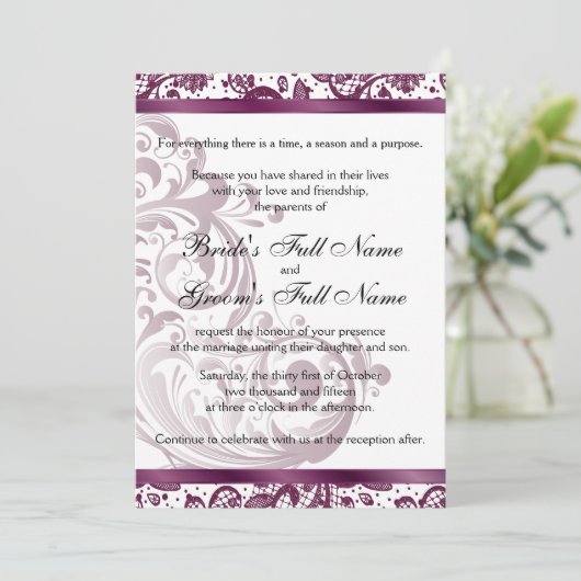 Elegante bruiloft uitnodiging - Paarse 5x7 (Staand voorkant)