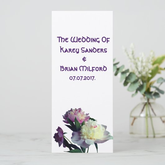 Elegante bruiloft uitnodiging pioen bloemen (Staand voorkant)