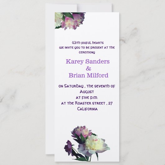 Elegante bruiloft uitnodiging pioen bloemen (Achterkant)