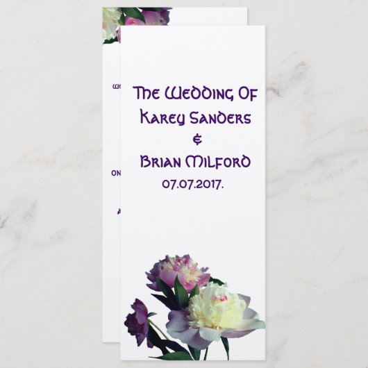 Elegante bruiloft uitnodiging pioen bloemen (Voorkant / Achterkant)