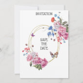 Elegante bruiloft uitnodiging, roze, blauwe bloeme kaart (Achterkant)