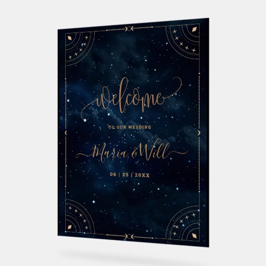 Elegante bruiloft uitnodiging sterrennacht bruilof acryl bord (Hoek)