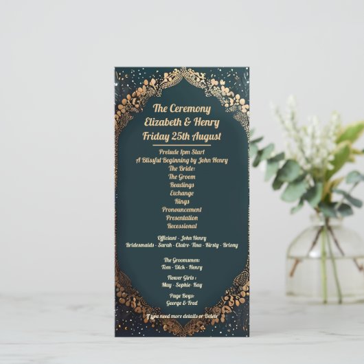 Elegante bruiloft uitnodiging suite met gouden blo (Staand voorkant)