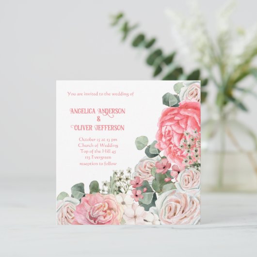 Elegante bruiloft uitnodiging Waterverf bloemen (Staand voorkant)