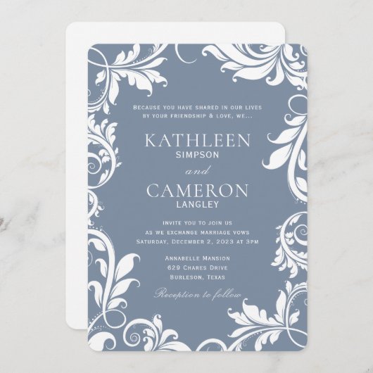 Elegante bruiloft uitnodiging | Wijnstokken (Dusty (Voorkant / Achterkant)