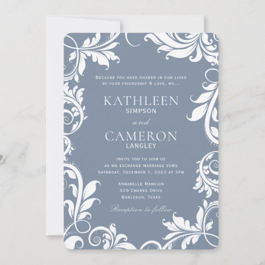 Elegante bruiloft uitnodiging | Wijnstokken (Dusty (Voorkant)