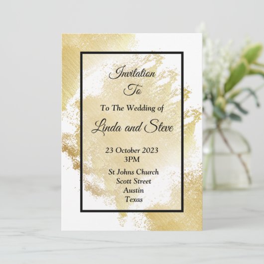 Elegante bruiloft uitnodiging, wit en goud kaart (Staand voorkant)