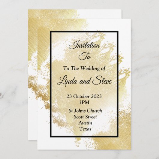 Elegante bruiloft uitnodiging, wit en goud kaart (Voorkant / Achterkant)