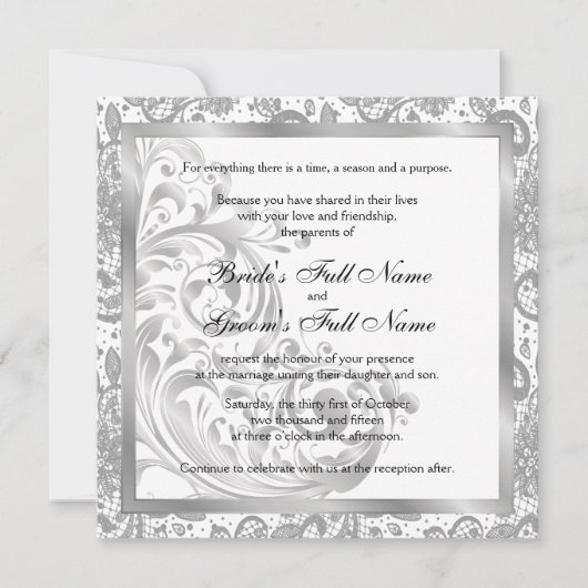 Elegante bruiloft uitnodiging - Zilver (Voorkant)