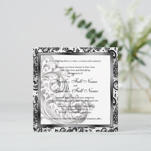 Elegante bruiloft uitnodiging - Zwart (Staand voorkant)