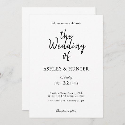 Elegante bruiloft uitnodiging zwart en wit (Voorkant / Achterkant)