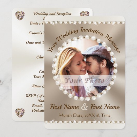 Elegante bruiloft uitnodigingen met foto, of verwi (Voorkant / Achterkant)