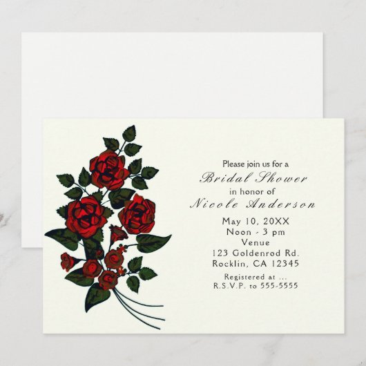 Elegante bruiloft uitnodigingen met rode bloemen (Voorkant / Achterkant)