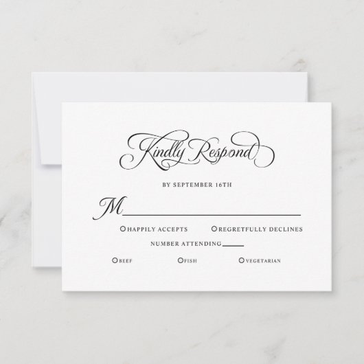 Elegante bruiloft vriendelijk reageren kalligrafie RSVP kaartje (Voorkant)