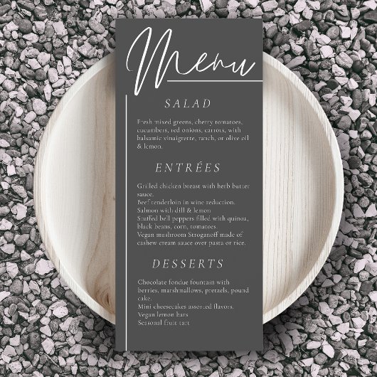 Elegante bruiloft waterverf bloem donkergrijs dine menu