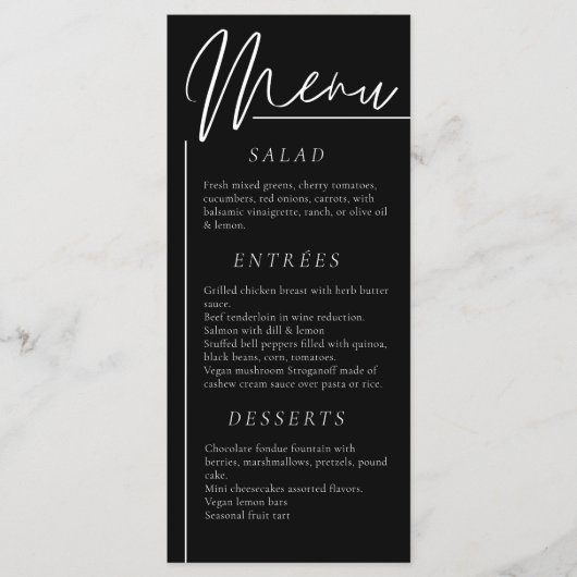 Elegante bruiloft waterverf bloem zwart diner menu (Voorkant)