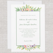Elegante bruiloft Waterverf Bloemen Vlinder Groen