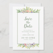 Elegante bruiloft Waterverf Bloemen Vlinder Groen Save The Date (Voorkant)