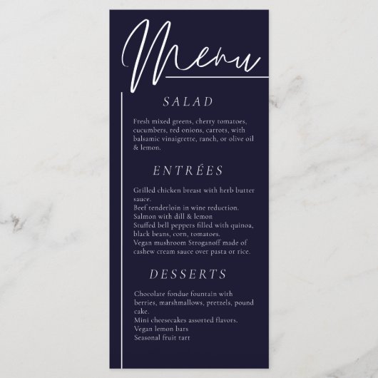 Elegante bruiloft waterverf bloemendonker marinedi menu (Voorkant)