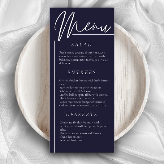 Elegante bruiloft waterverf bloemendonker marinedi menu