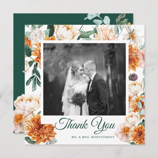 Elegante bruiloft Waterverf bloemfoto dank u Bedankkaart (Voorkant / Achterkant)