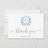 Elegante bruiloft Waterverf Crest Floral Monogram RSVP Kaartje (Voorkant)