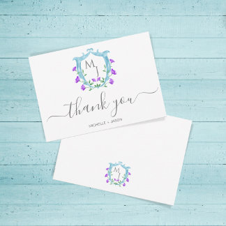 Elegante bruiloft Waterverf Crest Floral Monogram RSVP Kaartje