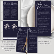 Elegante bruiloft waterverf dark navy dubbel menu